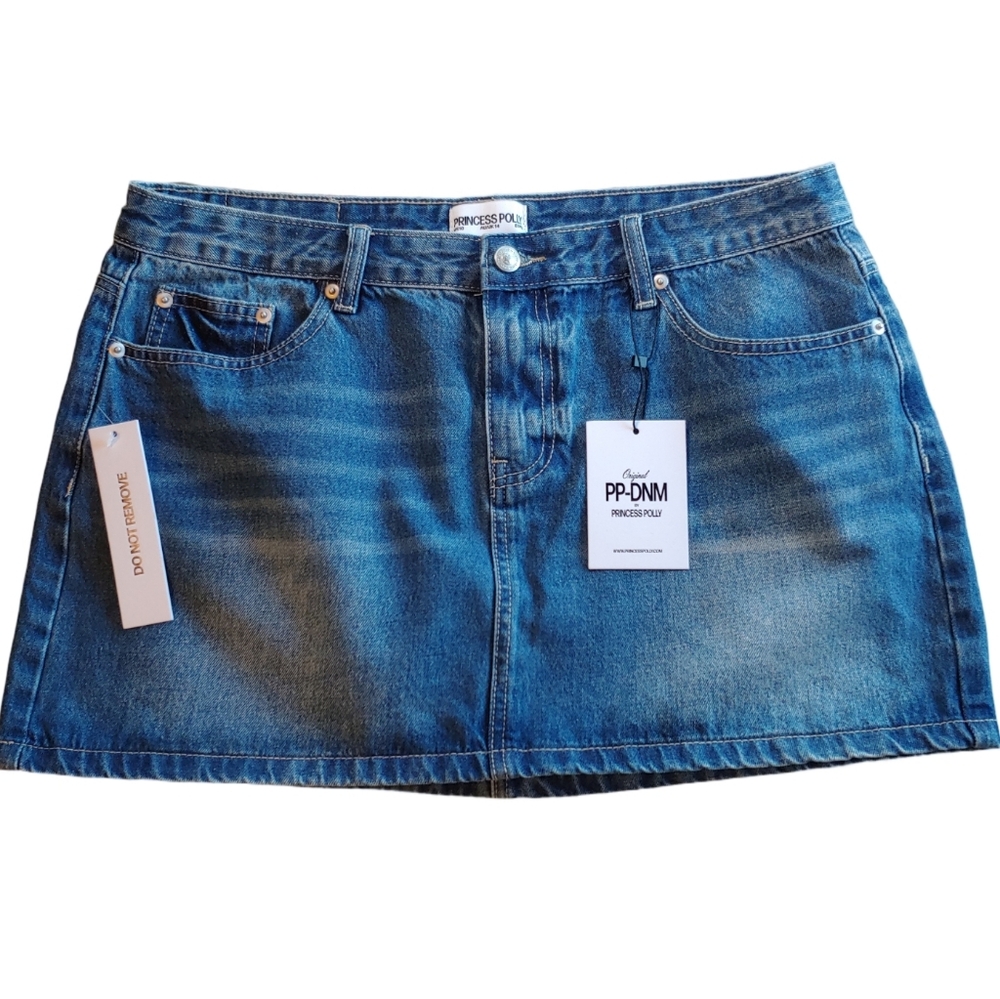 PP-DNM Princess Polly Arrte Mid-Rise Blue Denim Skirt Women's 10 NEW NWT - Picture 6 of 17